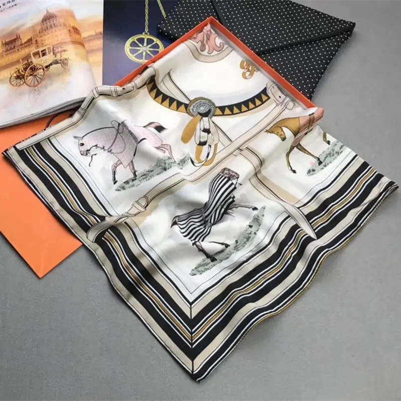 Classic European and American style summer women\'s fashion scarf horse pattern printing 90cmx90cm small squares hot sale gift