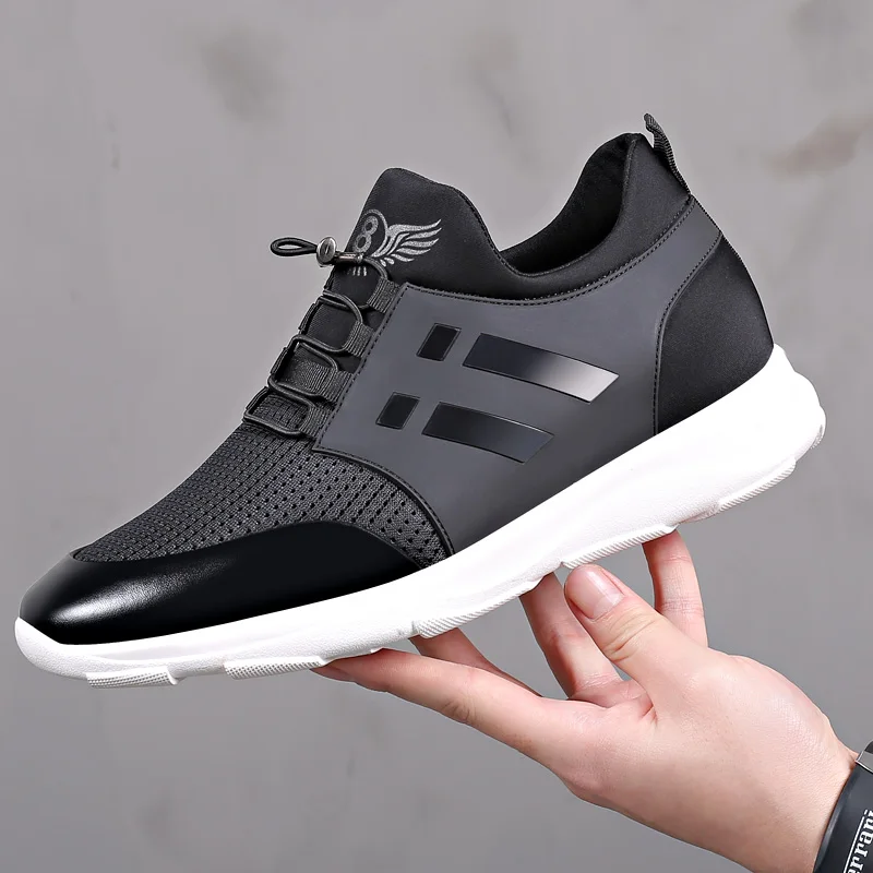 2025 Men\'s Shoes Quality Lycra+ Cow Leather Shoes Brand 5CM Increasing British Shoes New Summer Black Man Casual Height Shoes