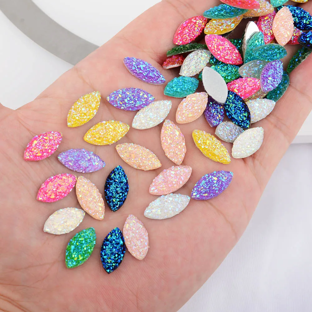 BOLIAO New 40Pcs 8*16mm ( 0.31*0.63in ) Horse eye Shape Mix Resin Rhinestone Flatback Scrapbooking Handmade  Art Work DIY