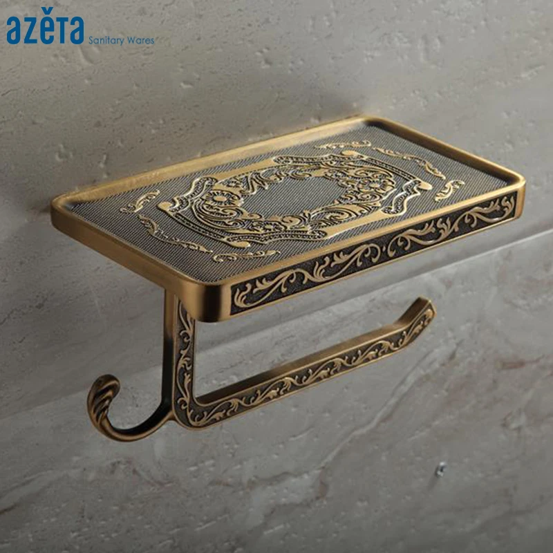 

Azeta Bathroom Toilet Paper Holder With Phone Etagere Antique Carving Toilet Roll Paper Rack Zinc Alloy Paper Shelf 21868A