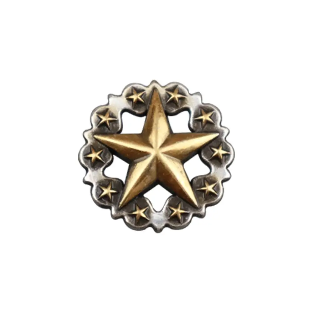 DIY Leather Craft Hardware Ranger Star Concho Antique Silver and Gold Plated #603245S-25/35