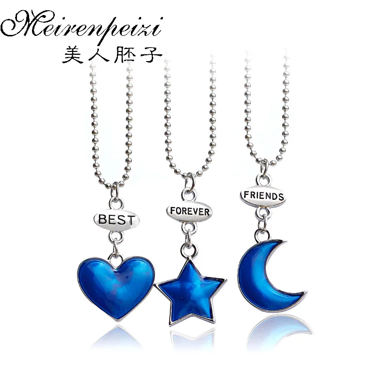 Set for Children Best Friend Forever Necklace Resin Blue Heart Moon Star Pendant BFF 3 Necklace Jewelry Lovely Gifts For Kids