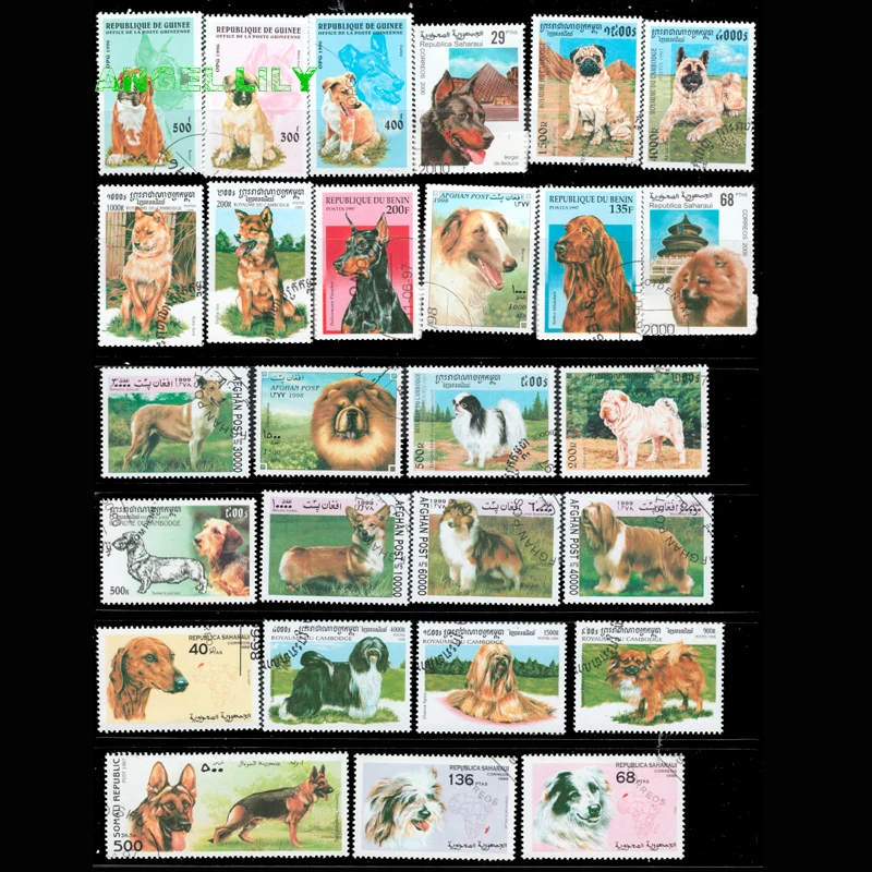 50 PCS/LOT Topic Dog All Different NO repeat Unused Postage With Post Mark Stamps For Collecting