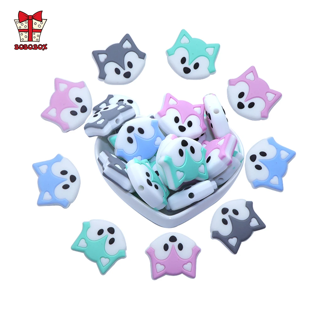 BOBO.BOX 3pcs/lot Baby Teether Beads Mini Fox Pacifier Clips Chain Beads Pearl Silicone Teething Toys Food Grade Mini Teether