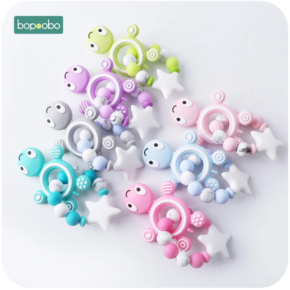 Bopoobo 1pc Silicone Rodent Baby Teething Rattle Beads Silicone Pearl Teething Silicone Turtles Baby Food Grade Silicone Teether