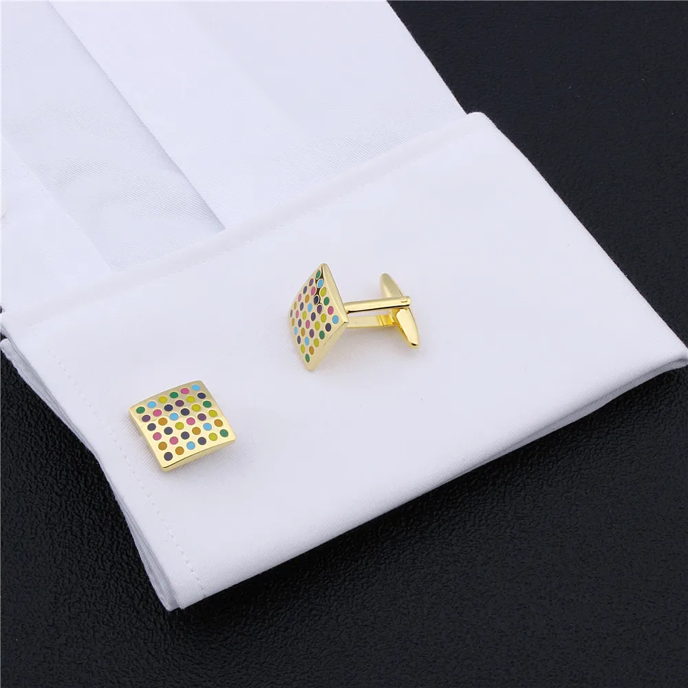 HAWSON Golden Cufflinks Polished Colorful Enamel Cufflinks with Luxury Gift Box