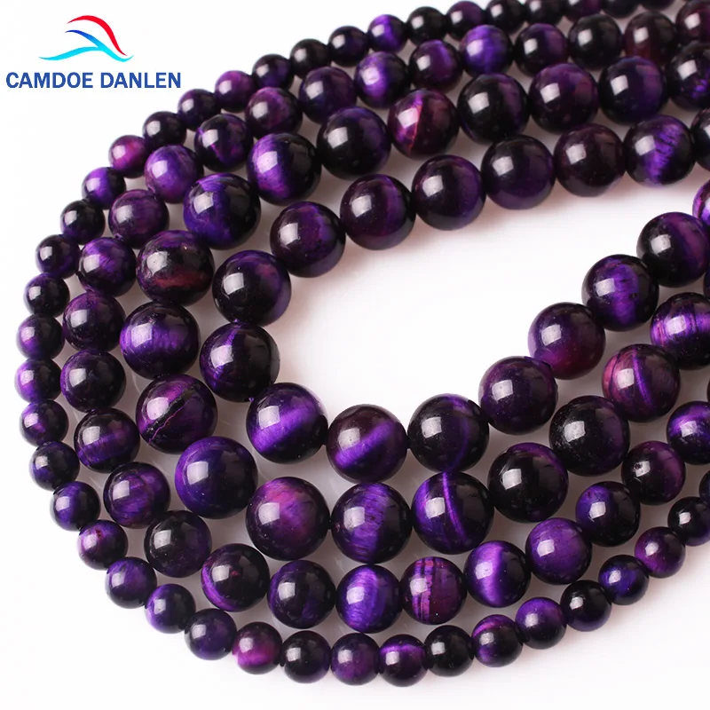 

CAMDOE DANLE Natural Stone Beads Purple Tiger Eye Beads Round Loose Beads 6 8 10 12mm Fit DIY Bracelet&Necklace Jewelry Making