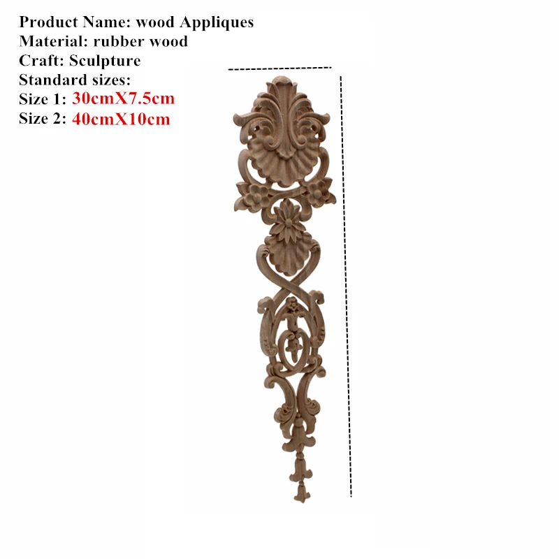 VZLX Wall Classical Vertical Antique Decorative Long Carved Flower Wood Appliques Onlays For Frame Wholesale Garden Furniture