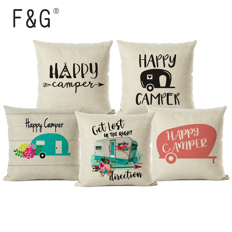 

Campers Cushion Cover Cotton Linen Custom Printing Throw Pillows Case For Sofa Home Decorative Pillow Cover 45X45CM