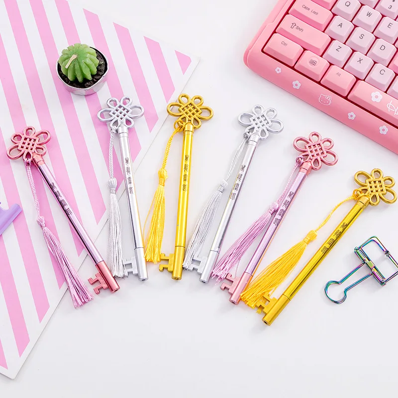 1 Pcs Chinese Knot Keys Retro Gel Pen Kawaii Pendant Students Gift Stationery Cute Escolar Office Writing Supplies