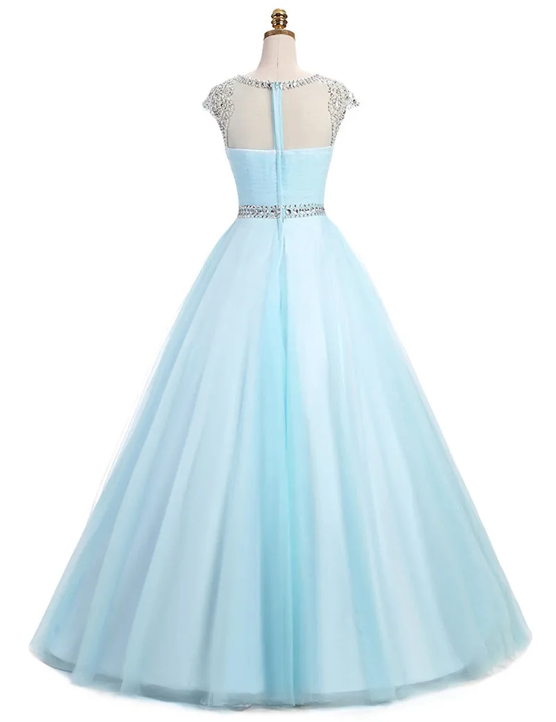 Robe longue en Tulle et perles de cristal, Illusion de cou, robe de bal de 15 ans, 2019