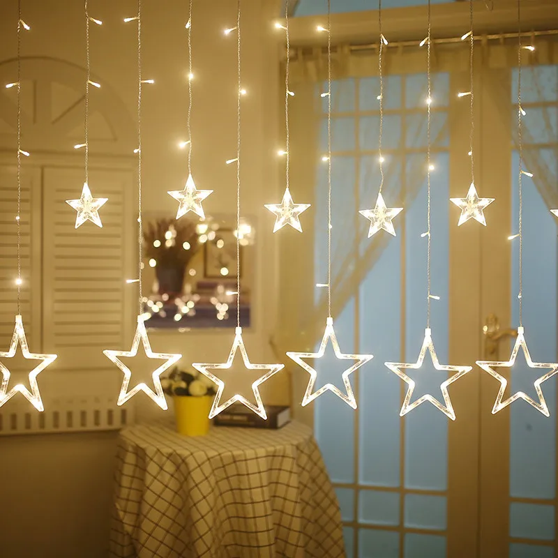 

YIYANG 2.5M LED Star Curtain Lights 12 Stars Wedding Garland Birthday Class Party String Ropes Tiras Luces Con Estrellas Navidad