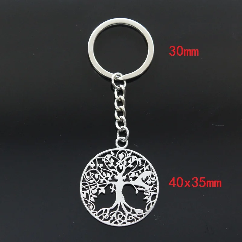 Hot Fashion Peace World Tree 40x35mm Pendant 30mm Key Ring Metal Chain Silver Color Men Car Gift Souvenirs Keychain Dropshipping