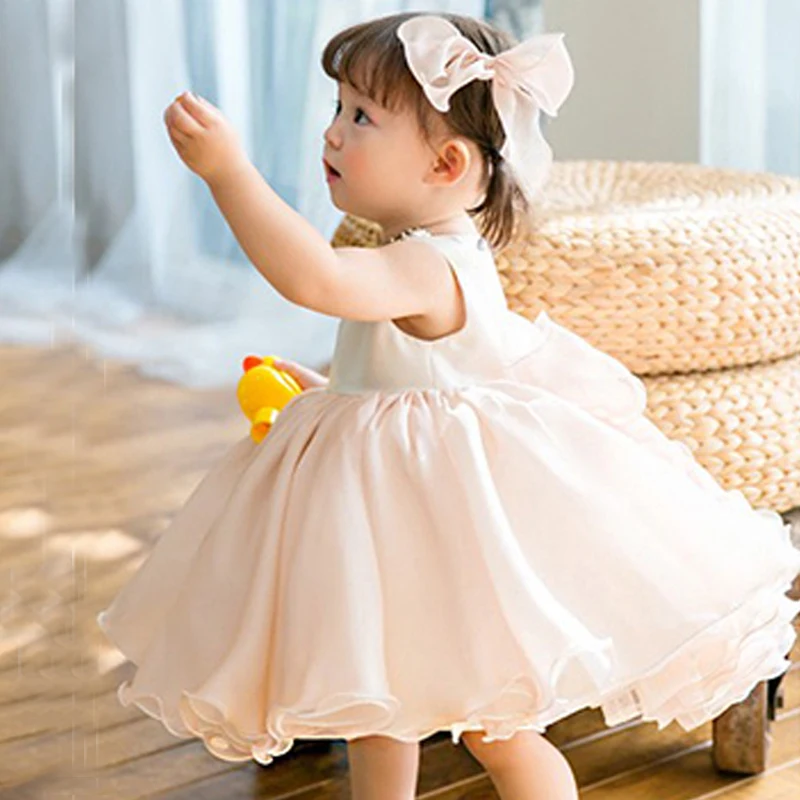 IYEAL New Fashion Sleeveless Children Girl Dress Beading Kids Girl Christening Gown Birthday Party Dress For Baby Baptism