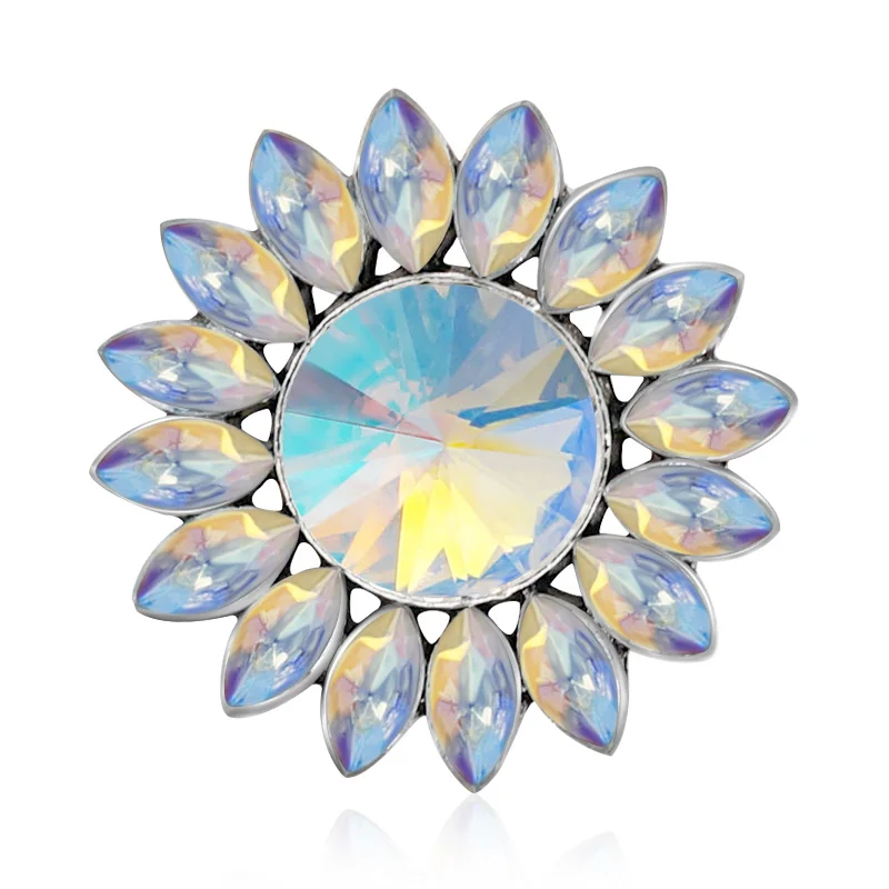 New Beauty Sun Flower Rhinestone Crystal 18mm snap buttons fit 18mm snap necklace jewelry wholesale KZ3408 Women Gift