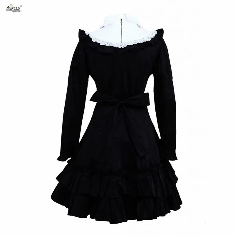 Klassieke Lolita Jurk Dames Katoen Zwart Lange Mouwen Ruche Klassieke Prinses Jurken Lolita Jurk Cosplay Kostuums XS-XXL