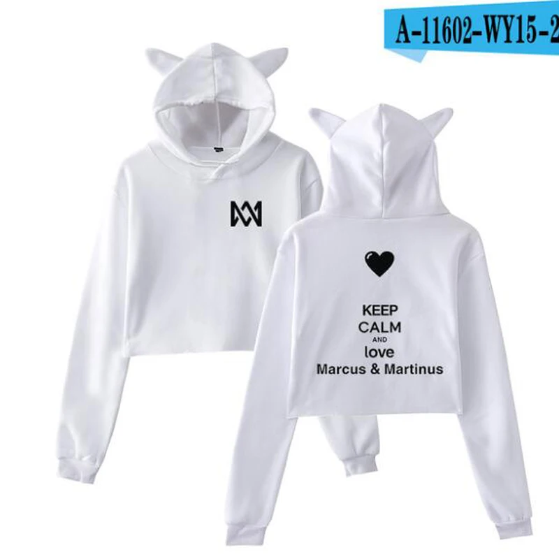 Marcus และ Martinus ผู้หญิง Hoodie เสื้อแขนยาวเสื้อสั้นจัมเปอร์เสื้อกันหนาวหญิง Casual Hooded Crop Top Hip Hop เสื้อผ้า