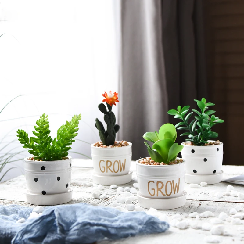 

Europe Tabletop Artificial Potted set With letters Ceramic vase Artificia Indoor greenery succulents plants Home decoration