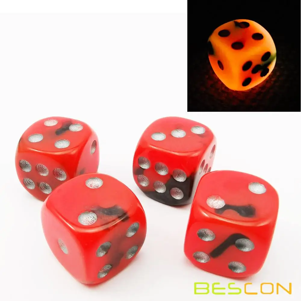 Bescon Two Tone Glowing Dice D6 16mm 12pcs Set HOT ROCKS, 16mm Six Sided Die (12) Block of Glowing Dice