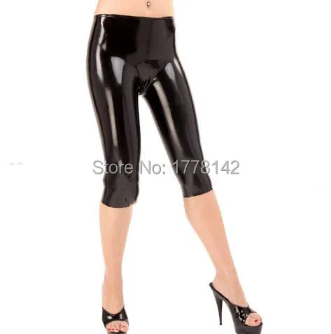 

Latex Legings Women Latex Cropped Trousers Rubber Capri Crotch Zip Legging Wear Costumes