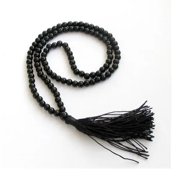 Collier Mala Tibétain Noir avec 108 Perles de Prière, Bouddhiste, 8mm