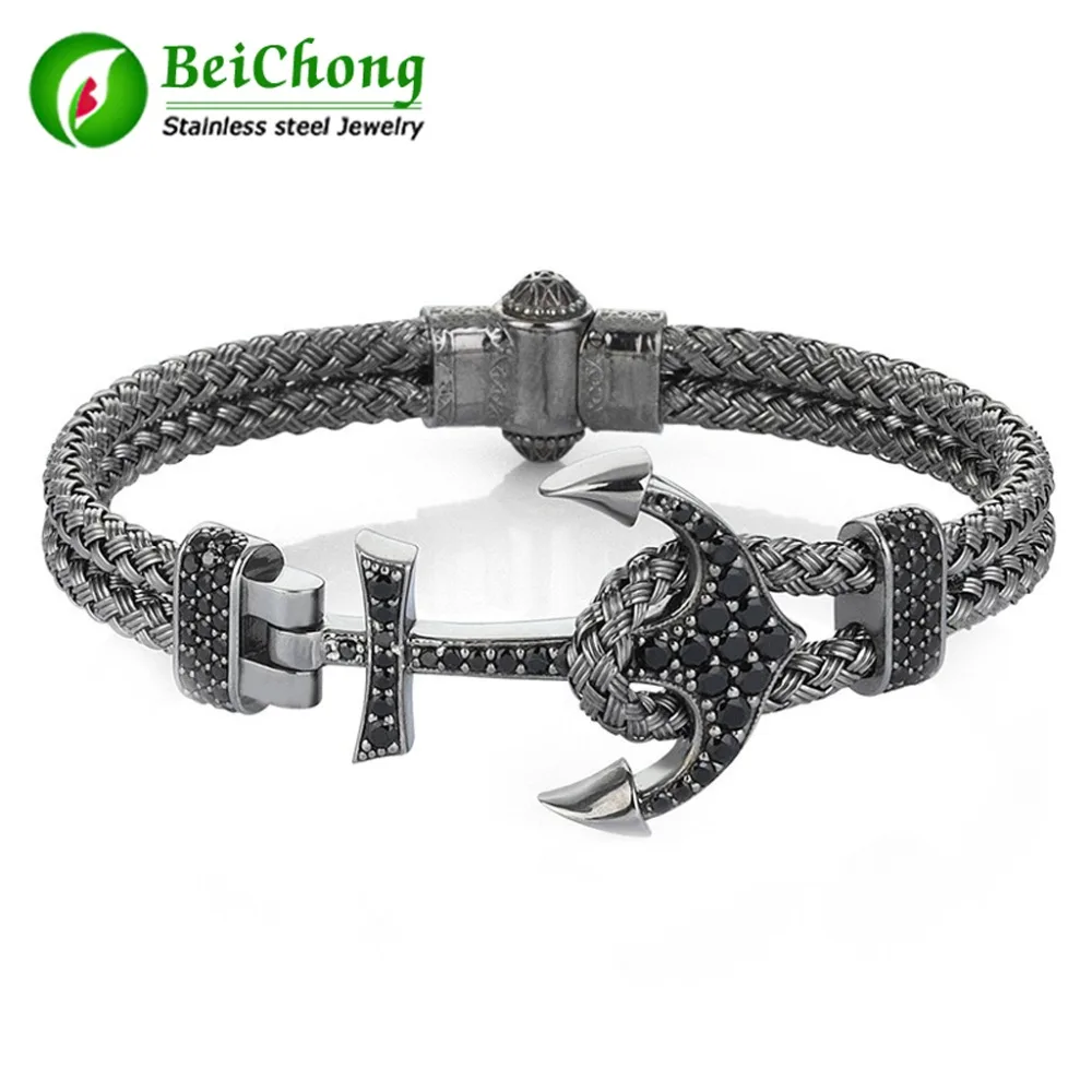 Unique Bracelet Stainless Steel Jewelry  Atolyestone Artillery WIith Anchor magnetic clasp Bangles