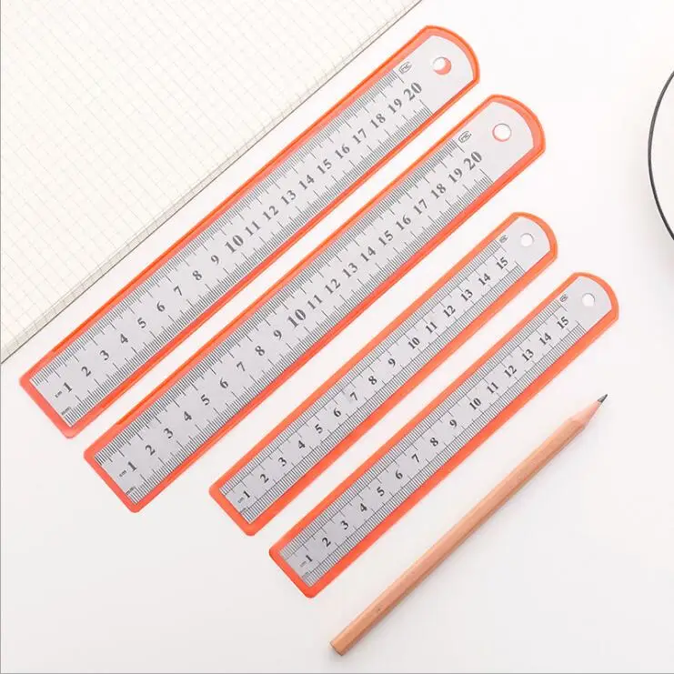 1 Piece 15cm 20cm Stainless Steel Metal Straight Ruler Maths Geometry Study Tool Double Sided Measuring School Stationery