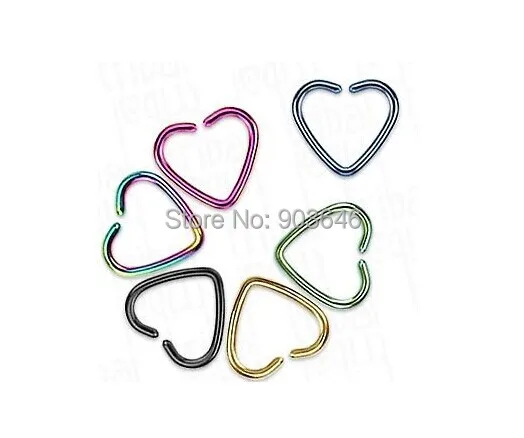 

100pcs/lot Free Shipping Nice Color Mix Stainless Steel Punk Open Hoop Heart Shape Nose Ring Earring NEW