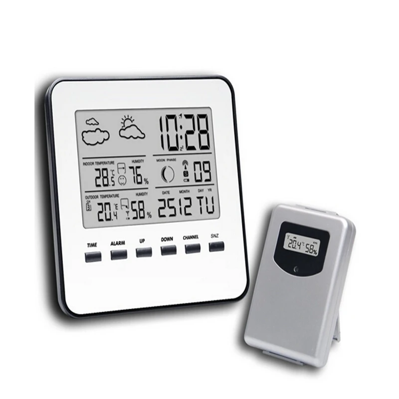 Wireless Weather Station LCD Digital In/Outdoor Thermometer Hygrometer Temperature Humidity Meter Weather Forecast Alarm Clock