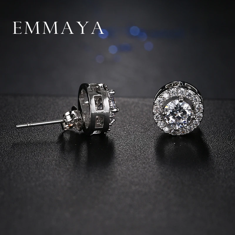 Emmaya Fashion Prong Setting CZ Crystal White / Rose Gold Color Stud Earrings Jewelry for Women Boucle D\'oreille