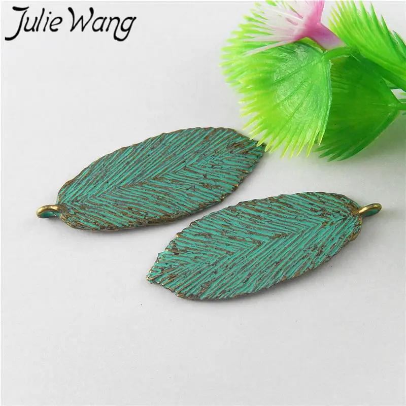 Julie Wang 10pcs Antique Green Bronze Leaves Alloy Patina Charms For Necklace Pendants Findings Jewelry Making Accessory