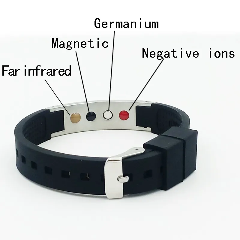 

Hot Sale Energy Bracelet with Anion FIR Magnet Germanium Four Energy Stone Health Silicone Stainless Bracelets