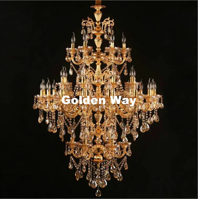 European Golden Crysal Chandelier Hotel D110cm H160cm LED Crystal Suspension Light Fixture Hotel Restaurant Foyer Home Lights