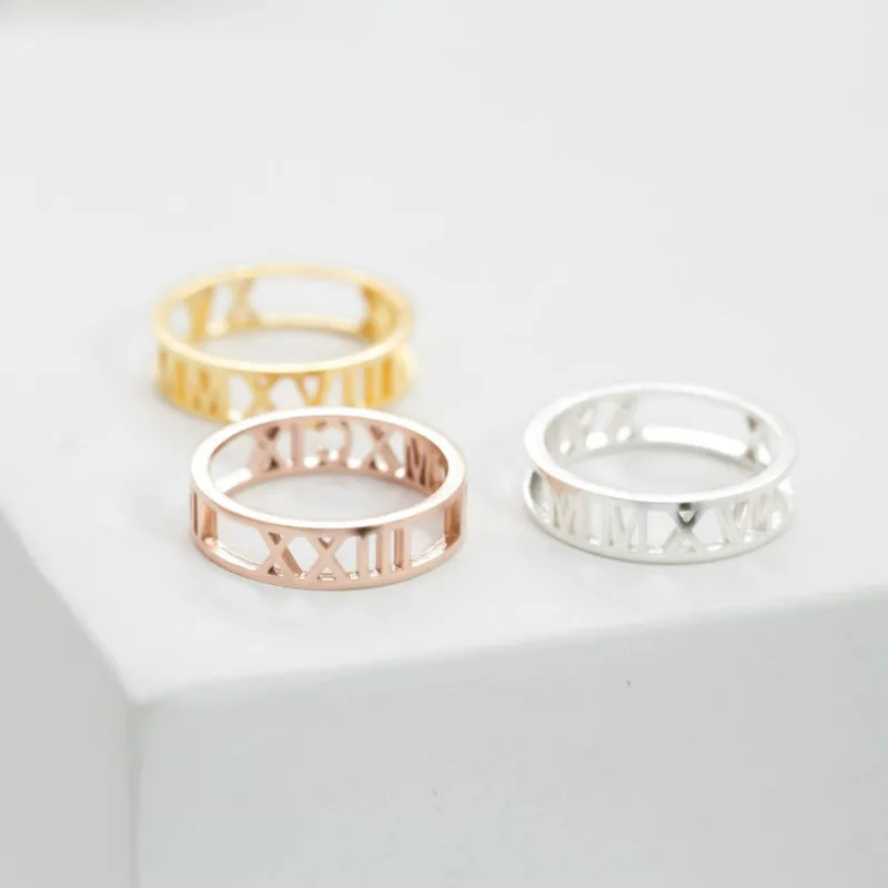 

Bridal Jewelry Coordinates Custom Roman Numerals Ring Personality Name Wedding Date Rings For Women Stackable Engagement Anel