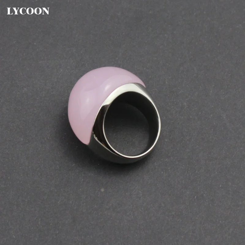 LYCOON Hot sale woman Cat\'s eyes jewelry rings high quality 316L Stainless steel pink opal stone ring women luxury ring GP0611