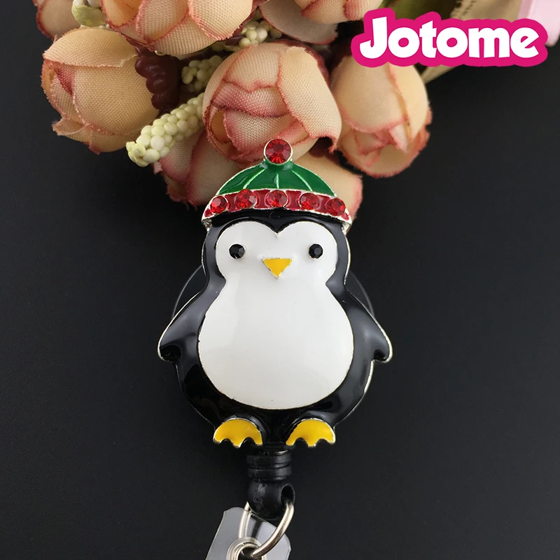 

Christmas Chubby Penguin Rhinestone Nurse retractable ID Card Badge Holder