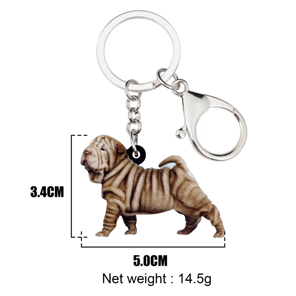 Bonsny Statement Acrylic Standing Shar Pei Dog Key Chains Keychain Rings Animal Jewelry For Women Girls Handbag Charms Gift Bulk