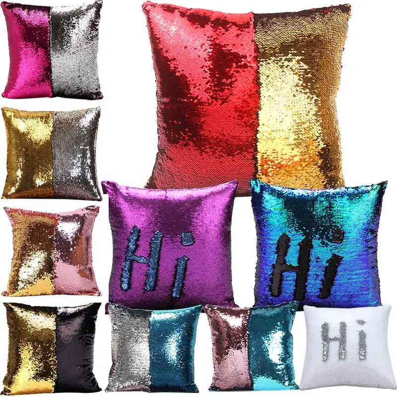 Almohadas de sirena, funda de cojín con lentejuelas de dos tonos, funda DIY, cojines decorativos de doble cara FBE3