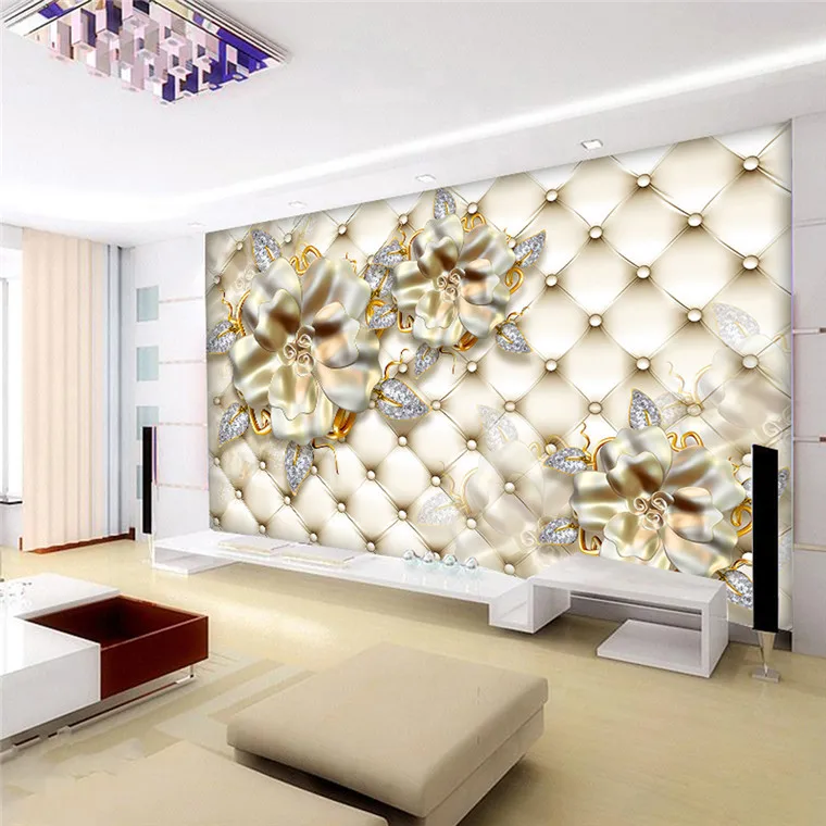 photo 3d wallpaper mural decor Photo backdrop light gold soft bag background flowers living room Restaurant painting mural panel