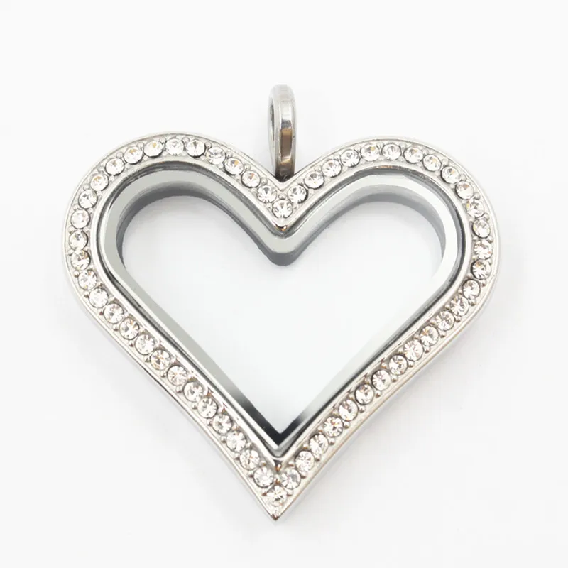 35mm crystals 316L stainless steel magnetic floating heart locket glass memory lockets