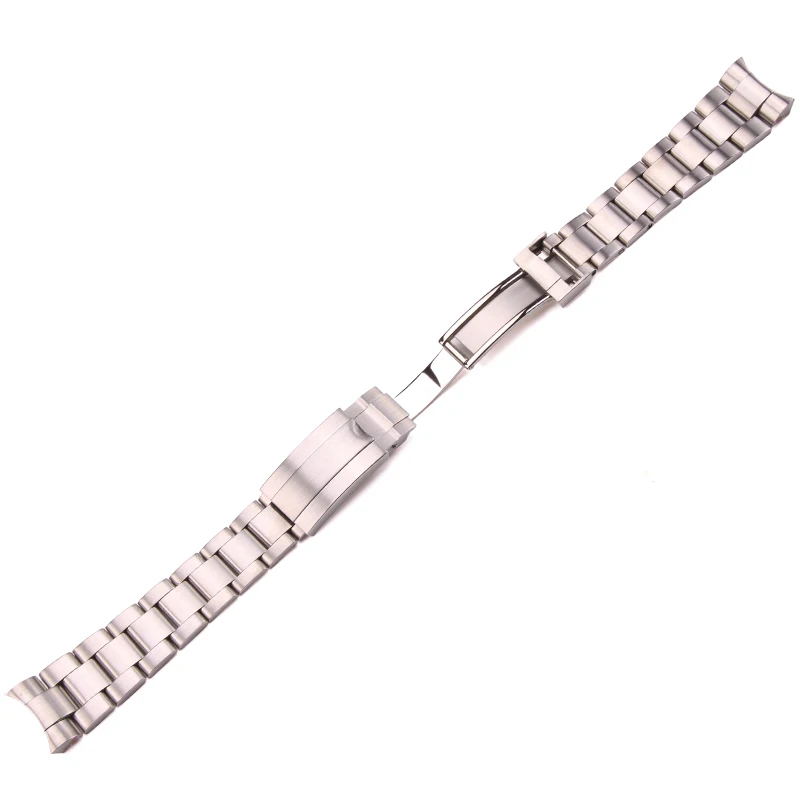 316L Stainless Steel Watchbands Bracelet 20mm Silver Brushed Screw Links Curve End Metal Watch Band Strap