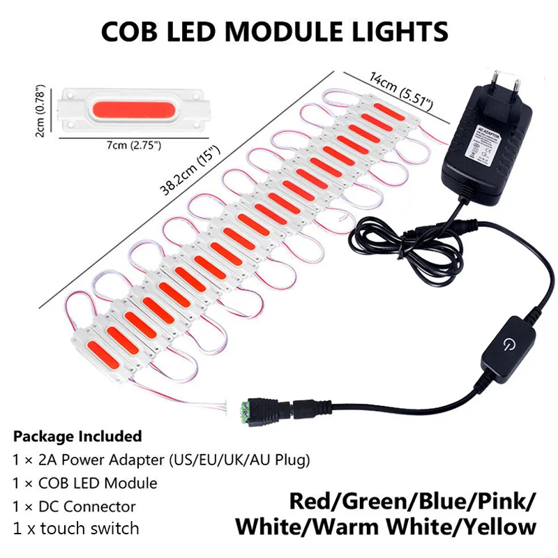 

COB светодиодный Module1.5W DC12V суперяркие светильник лампа впрыска ABS IP67 Водонепроницаемый, украшенное мозаикой из драгоценных камней, 12V 2A светодиодный Мощность и сенсорный переключатель разъем