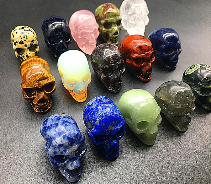 

15pc Natural Different Kinds of Gemstone Tiny Skulls Quartz Crystal Skull Healing