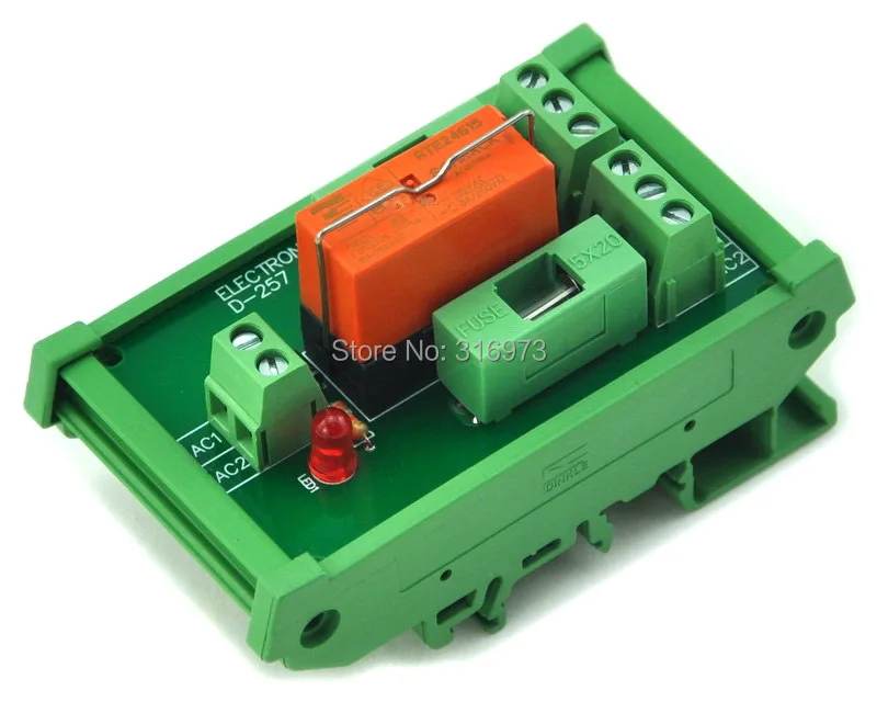 Electronics-Salon DIN Rail Mount 115VAC Control DPDT 8Amp Power Relay Fused Interface Module Board, RTE24615 AC115V.