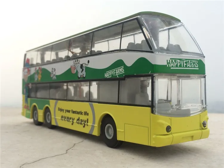 High simulation sightseeing bus,1:50 scale alloy pull back Double bus, metal toy cars,free shipping