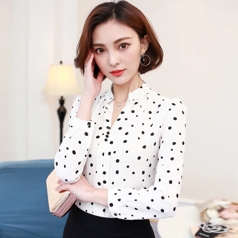 Chiffon Casual Shirt Lange Mouw Herfst Lente Nieuwe vrouwen V Kraag Gestreepte Blouse Office Dames Werk Bottom Shirts Top h9030