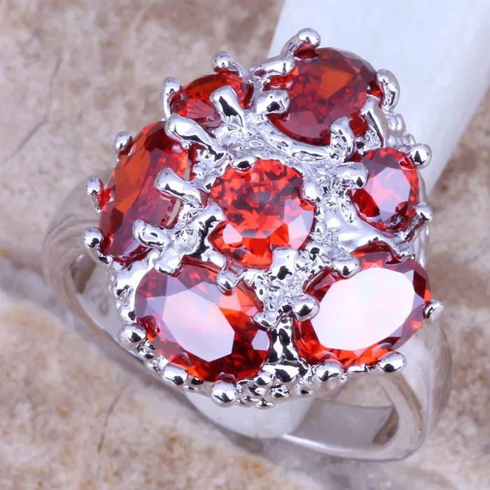 Superior Red Garnet Silver Plated  Women's Jewelry Ring Size 6 / 7 / 8 / 9 R0567