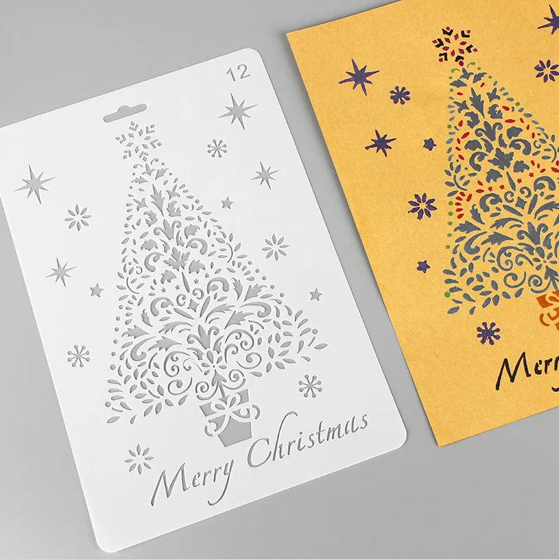 Creative Christmas Painting Openwork Template Diy Photo Album Openwork Lace Ruler Stationery Diary Template Ruler Painting