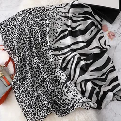 2024 Lovely Animal Leopard Zebra Pattern Silk Scarf Lady High Quality Print Shawls and Wraps Pashmina Stole Hijab Snood 180*90Cm