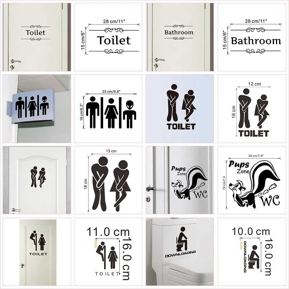 WC Toilet Entrance Sign Door Stickers For Public Place Home Decoration Creative Pattern Wall Decals Diy Funny Vinyl Mural Art